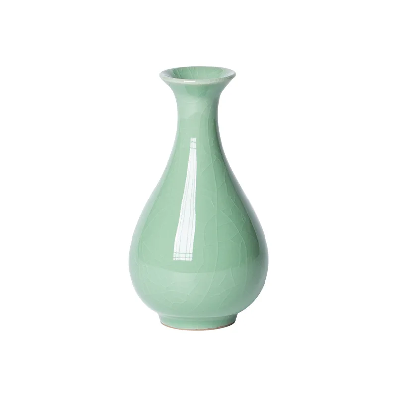 Longquan Celadon Small Vase Flower Arrangement Creative Personality Living Room Ceramic Vase Ornament Ice Cracked Vase