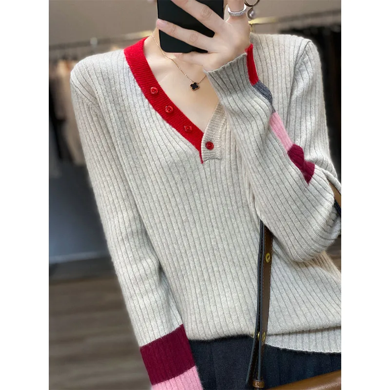 Winter 2023 New High End 100% Merino Wool Sweater Women's Fashion South Korea Warm Keeping Loose Sweater Elegant Pullover