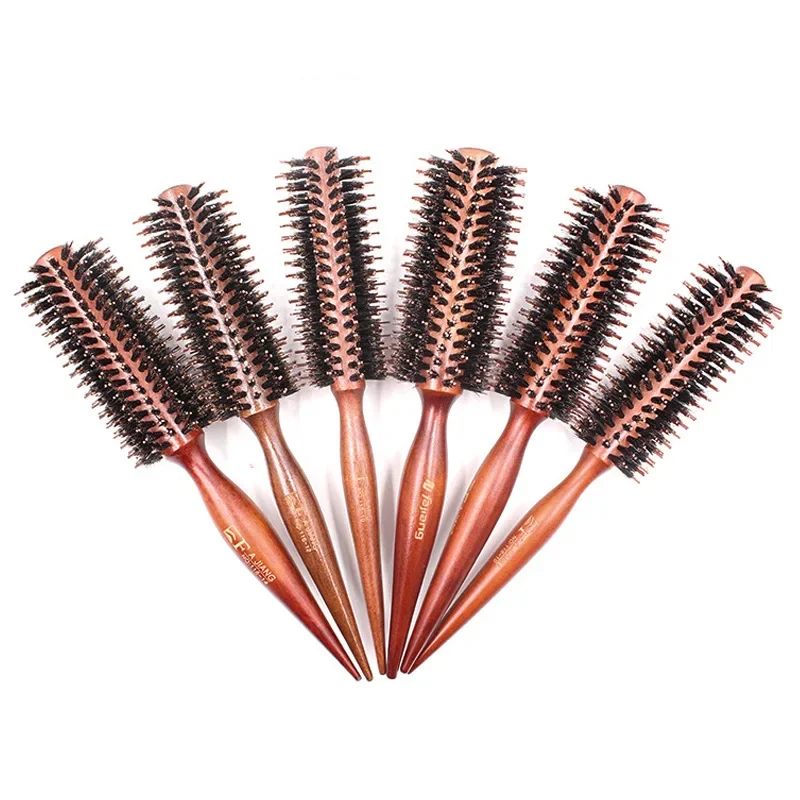 

Wooden Handle Anti Static Curly Hair Comb Boar Bristle Rolling Round Hairbrush Drum Combs Hairdresser Hair Styling Tools Supplie