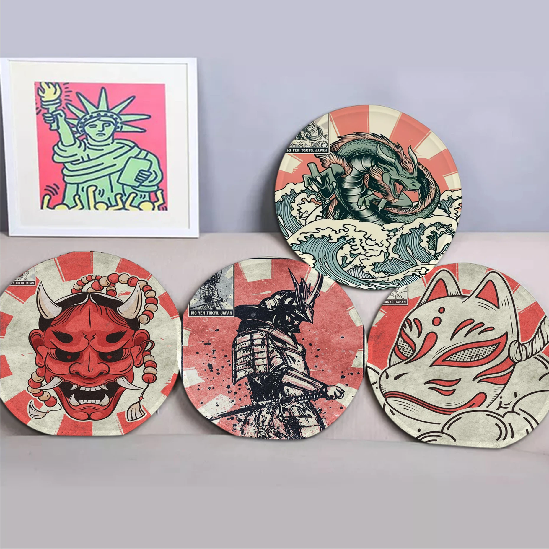 

Japanese Culture Stuffs Paintings Round Fabric Cushion Non-slip Living Room Sofa Decor Students Stool Office Chair Cushions