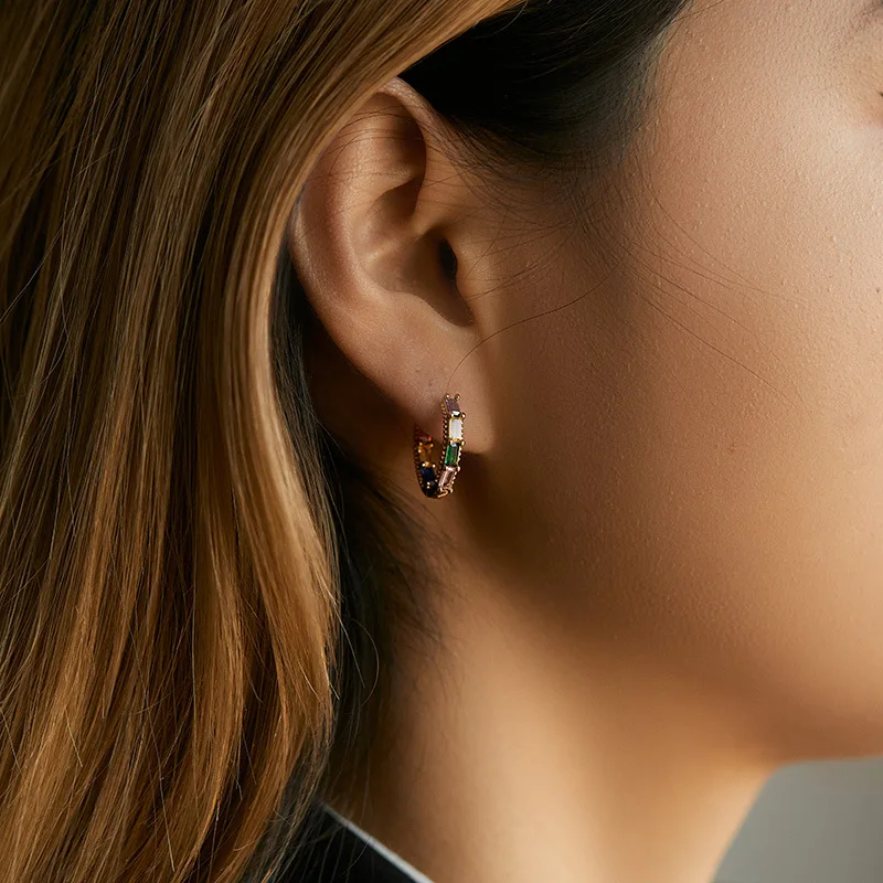 

CRMYA Gold-plated Hoop Earrings for Women Vintage Piercing Color CZ Zircon Female Ear Buckle Earrings 2023 Jewelry Wholesale