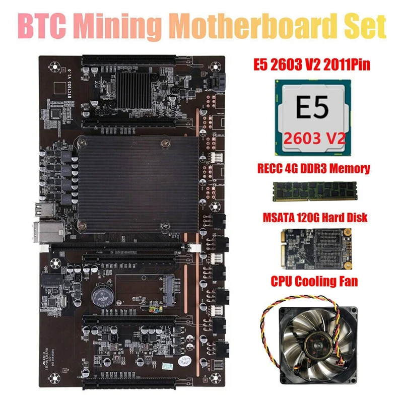 

X79 H61 BTC Mining Motherboard with E5 2603 V2 CPU RECC 4GB DDR3 Ram 120G SSD+Fan 5X PCI-E Support 3060 3070 3080 GPU