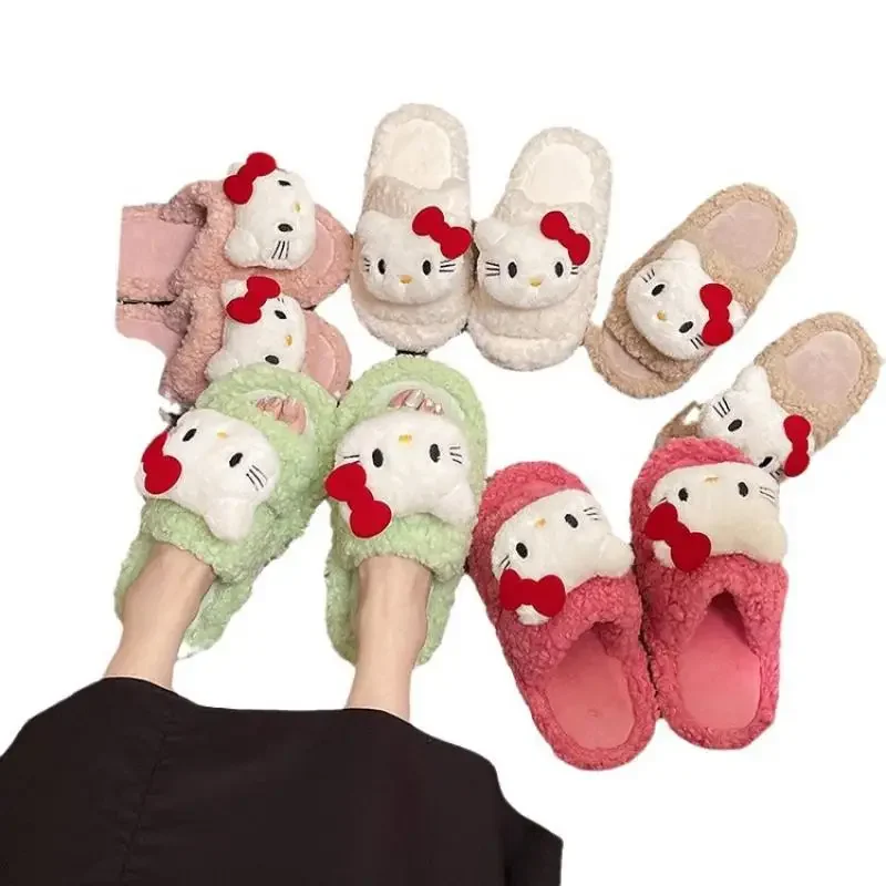 Популярные зимние теплые мягкие тапочки Sanrios Kawaii Hello Kitty с героями мультфильмов