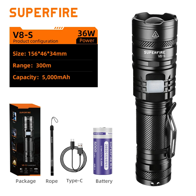 

SUPERFIRE V8-S тактический фонарик алюминиевый