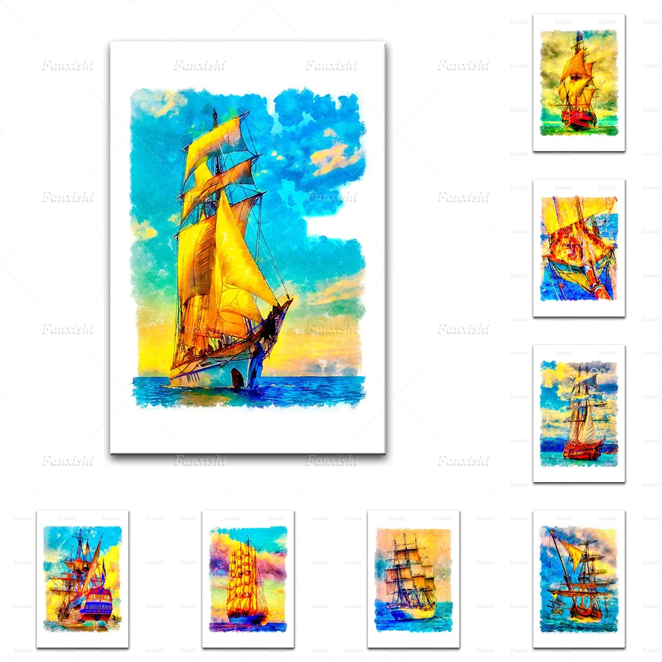 

Wall Art Canvas Print Vintage Ship With Sails Painting Home Decor Abstract Picture Modular For Office Living Room Poster Artwork