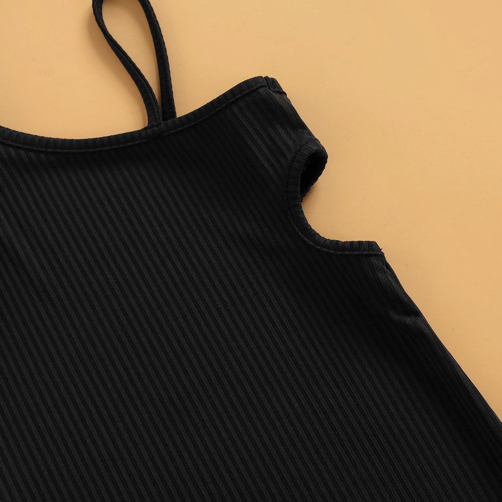 Детское платье без рукавов для маленьких девочек однотонное с косым плечом в