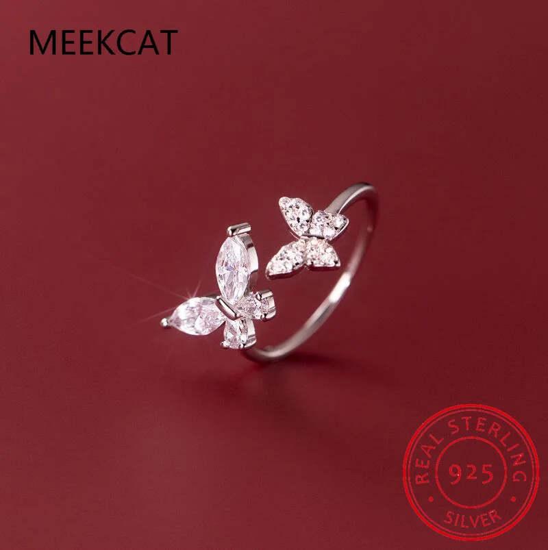 

Real 925 Sterling Silver Fashion Sweet Insect Butterfly Adjustable Ring For Women Wedding Party Jewelry Gift DG0182