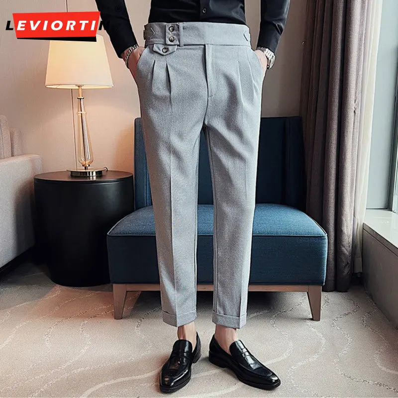 

Весна-лето 2023, модные неаполские брюки, индивидуальные мужские прямые брюки с высокой талией, качественная трендовая мужская одежда