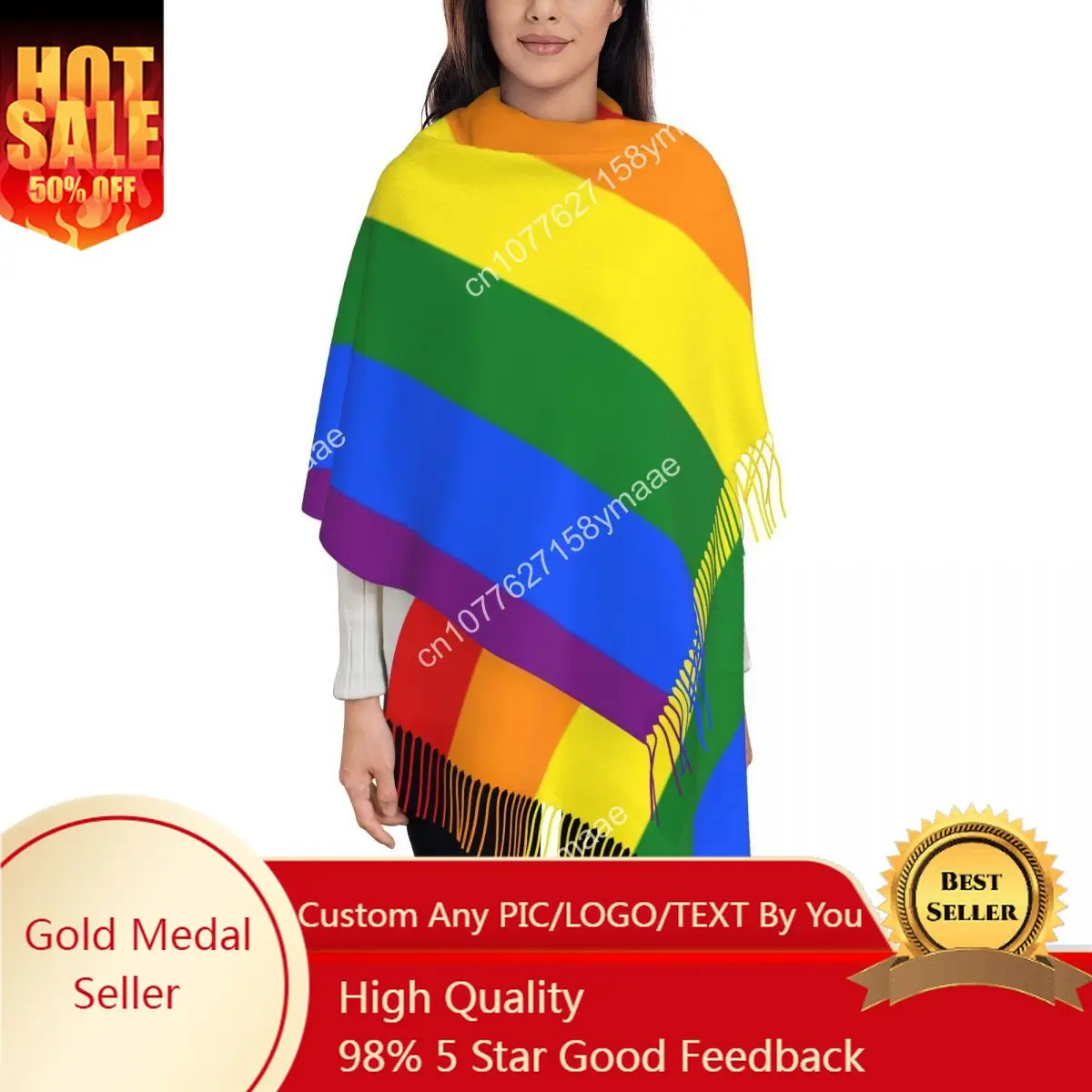 

Custom Saudi Arabia Gay Pride LGBT Rainbow Flag Tassel Scarf Women Winter Fall Warm Shawls Wraps Female LGBTQ Lesbian Scarves