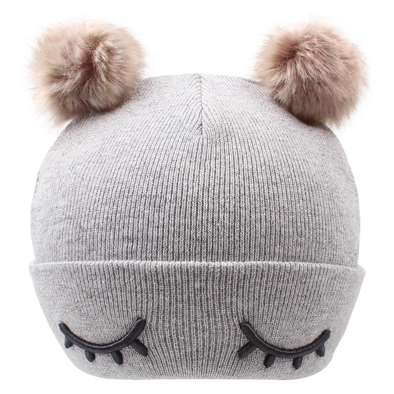 

Newborn Narrow Eyes Hairball Beanie Lovely Cotton Indian Hat Autumn Forehead Protection Solid Tire Cap