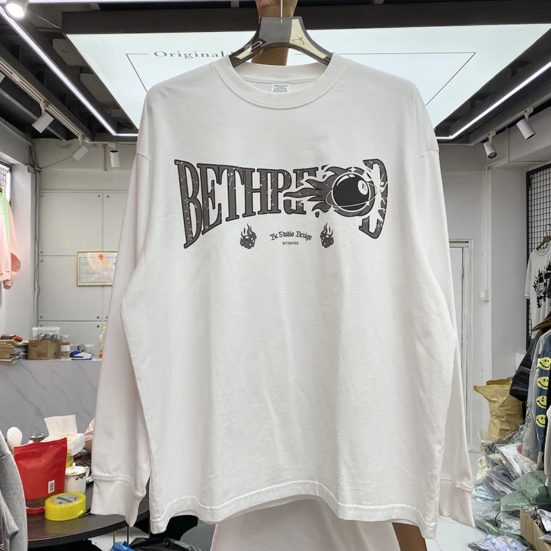 

Vintage Creative Fun Letter Printing T Shirt Men Women T-Shirt Long Sleeves Oversized Tee Tops