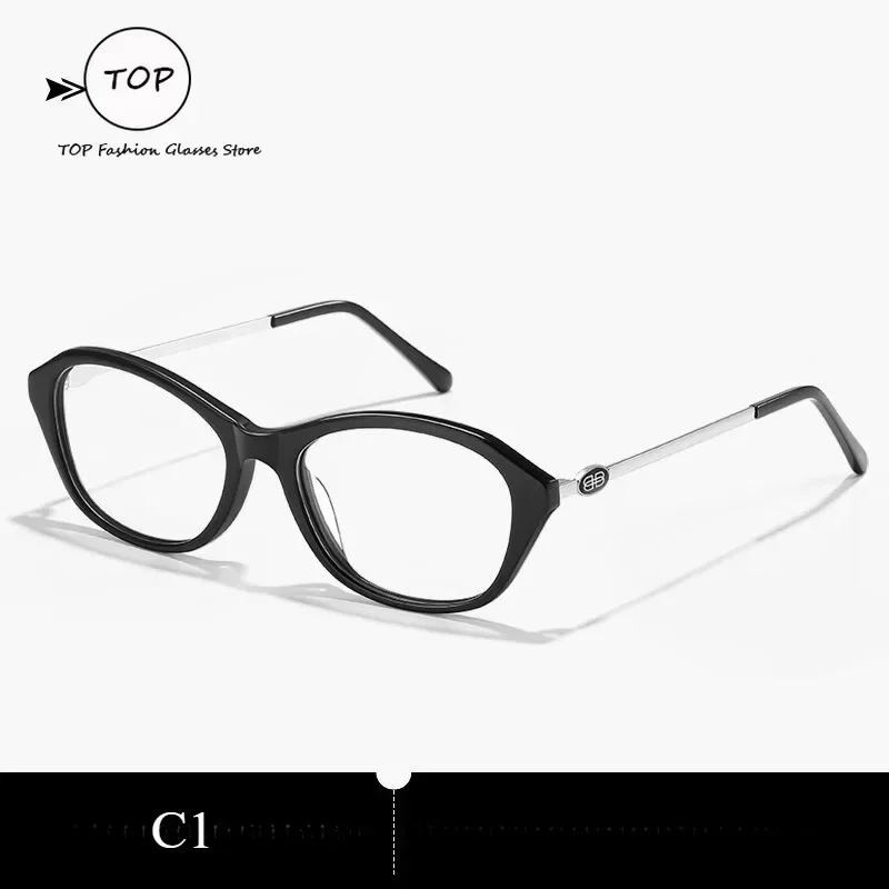 Leit려열파 The Same Myopia Glasses Female Black Frame Old Money Wind Plain Makeup Cat Eyes Can Be Equipped with Degree Anti-blue Light