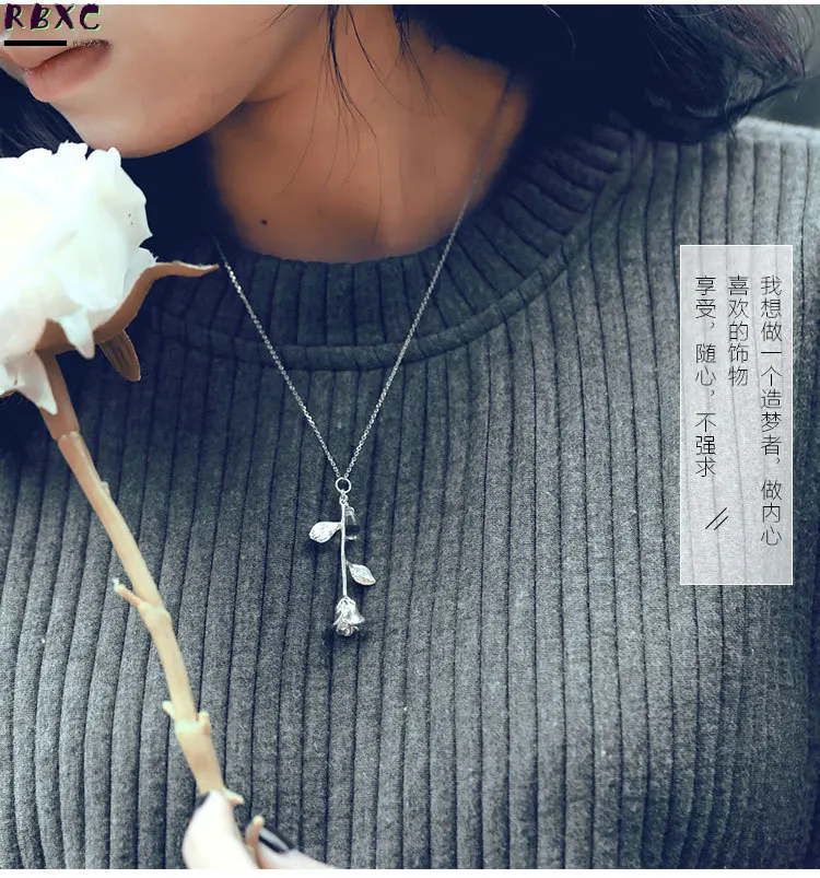 

RXBC S925 Sterling Silver Necklace Korean fashion rose necklace womanly collarbone chain with chain