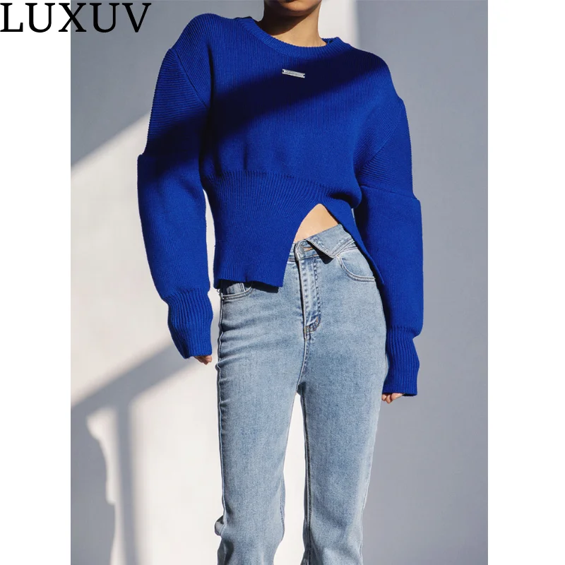 LUXUV Women's Sweaters With Throat Short Chic Jacket Knitted Pull Y2k Cardigans Sweatshirt Office Ladies Jersey Wool Clothes
