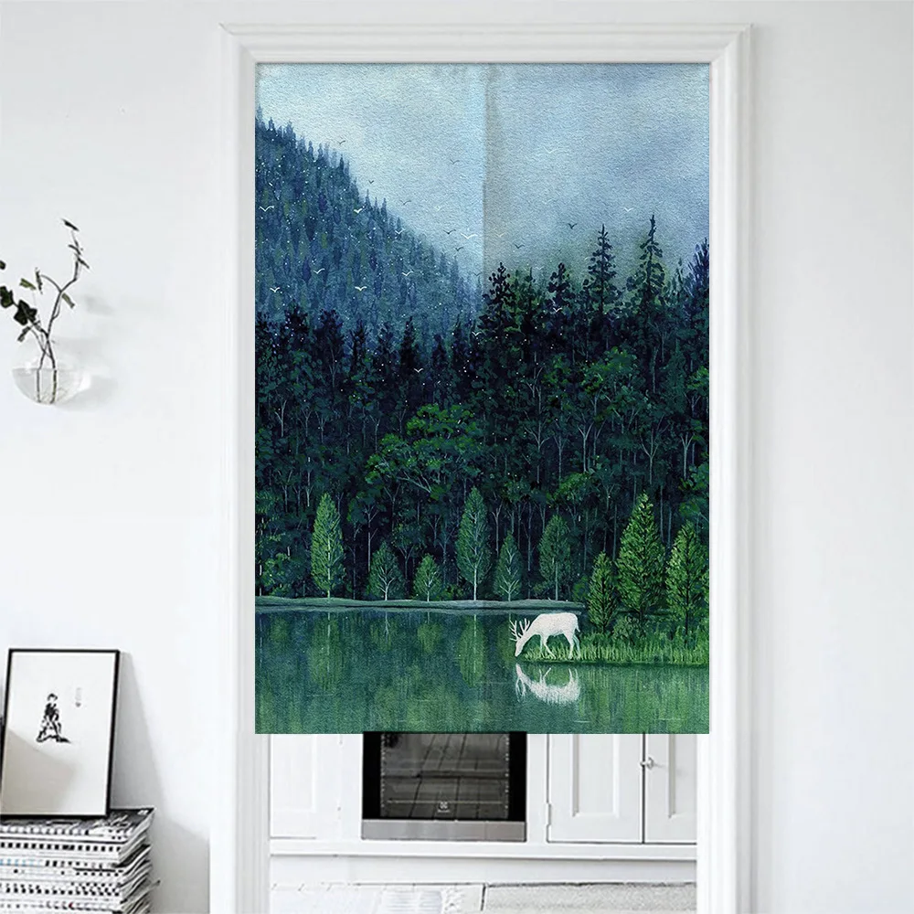

Скандинавские занавески с изображением леса, озера, дверей, занавески для гостиной, спальни, занавески с воланами, полузанавески Входные, занавески по фэн-шуй
