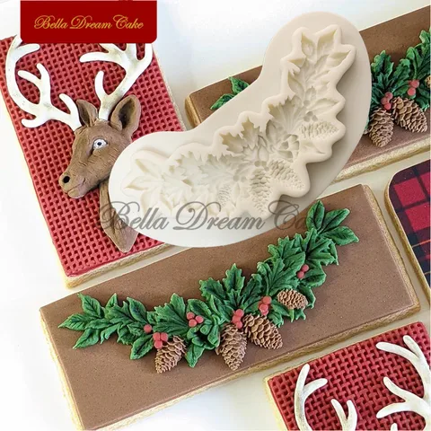3D Рождественский олень/сосновая гайка, лист, венок, силиконовая форма, глина для рукоделия, модель торта, инструменты для украшения выпечки