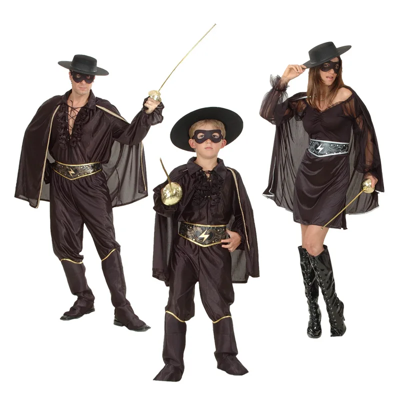 Children's Clothing Kids Halloween Mascot Zorro Cosplay Costume Cape  Jacket  Eye Mask Belt  Trousers Shoe Cover Hat