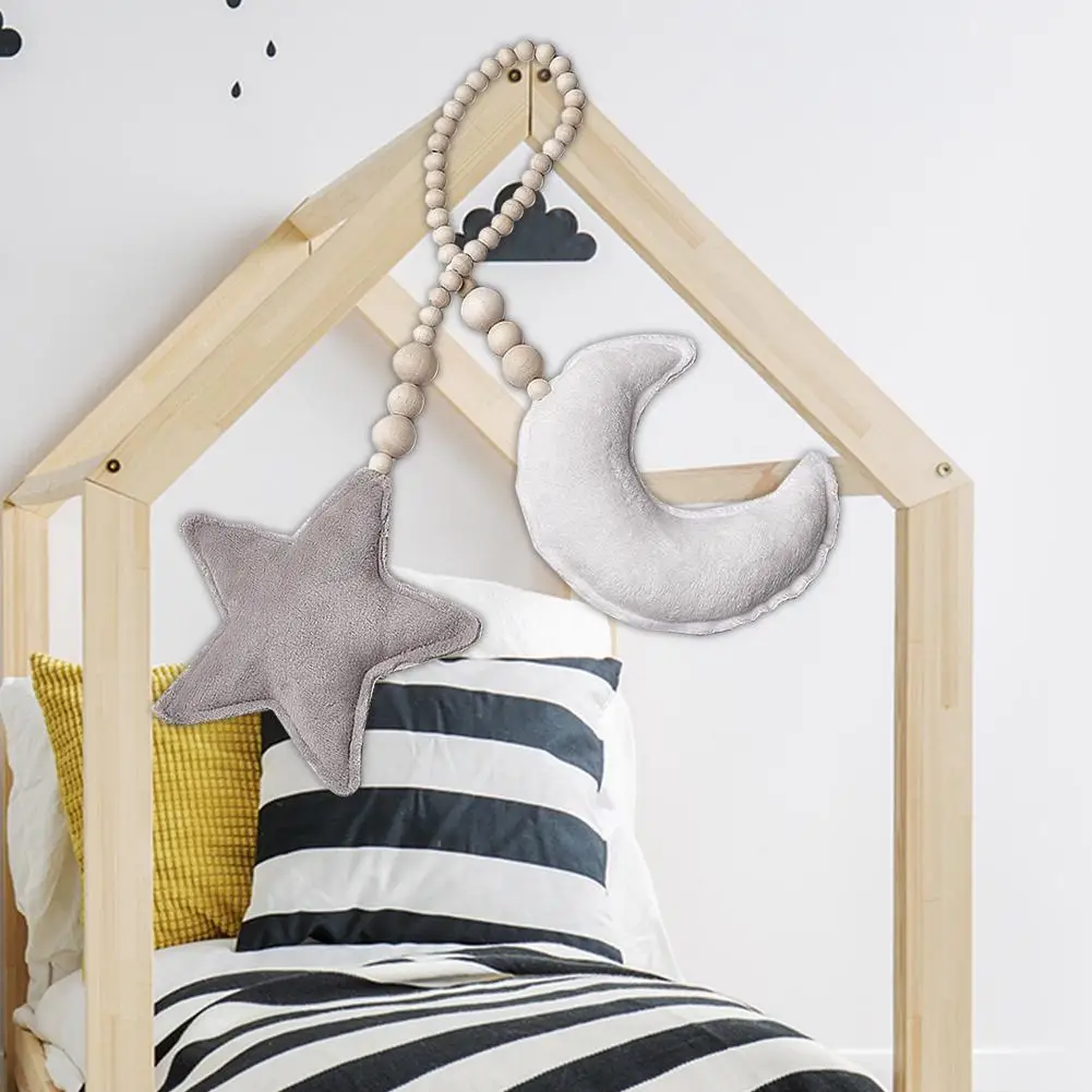 

Деревянные бусины в скандинавском стиле, украшения в виде Луны, звезды, сердца, украшение для детской комнаты, настенное украшение для девоч...
