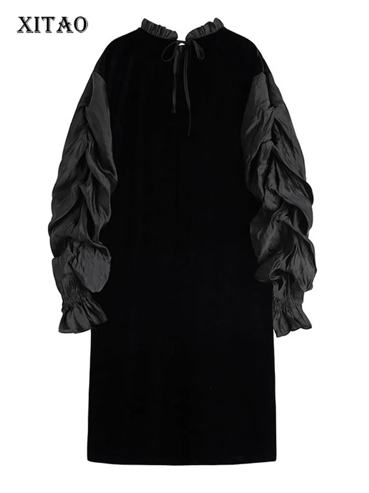 

XITAO/винтажное платье; Модное плиссированное платье на завязках в стиле пэчворк; Небольшой свежий Повседневный стиль; Коллекция 2021 года; Сезо...