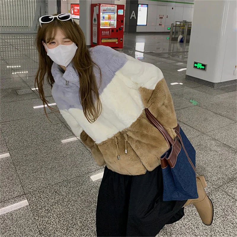 Зимнее роскошное женское плюшевое пальто Модное теплое из меха кролика Рекс