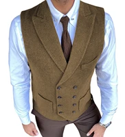 elegant mens double breasted vintage vest herringbone tweed vest slim fit business party groomsmen wedding vest