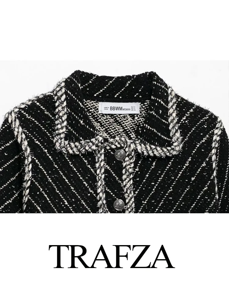 TRAFZA женский костюм с юбкой шикарный однобортный вязаный кардиган в полоску