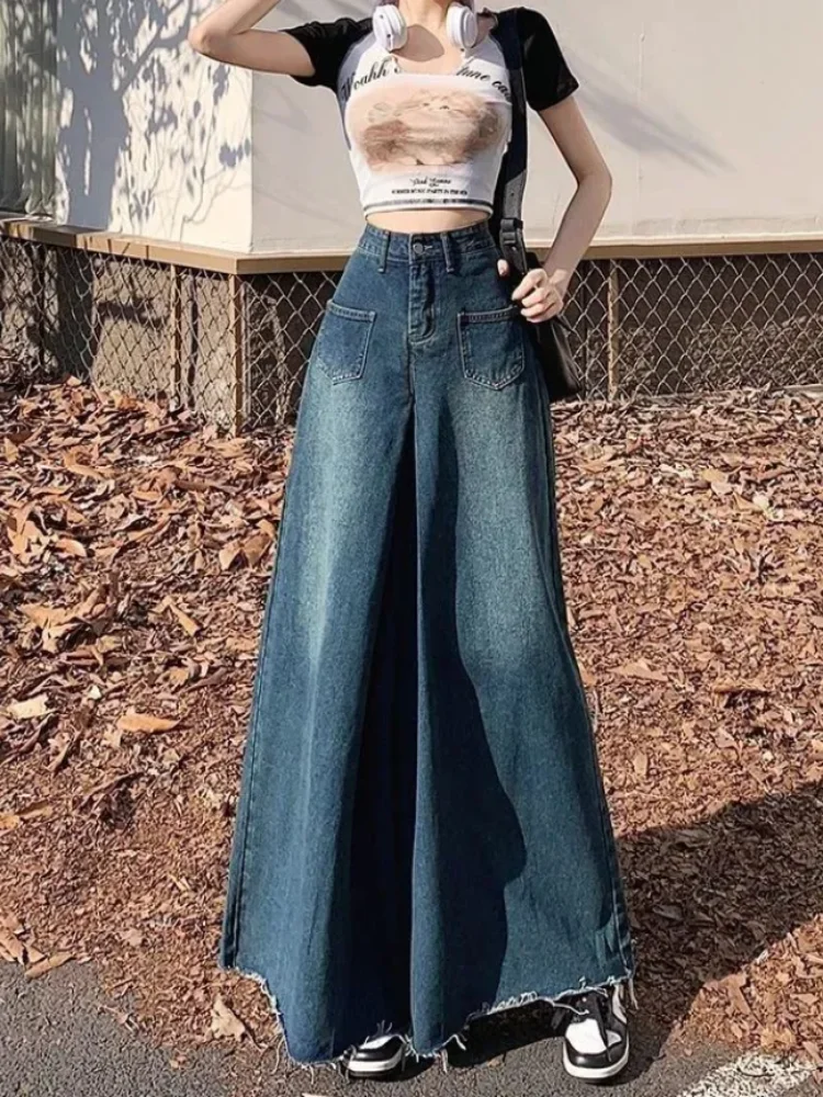 Женские расклешенные джинсы с высокой талией весна-осень 202 новые свободные