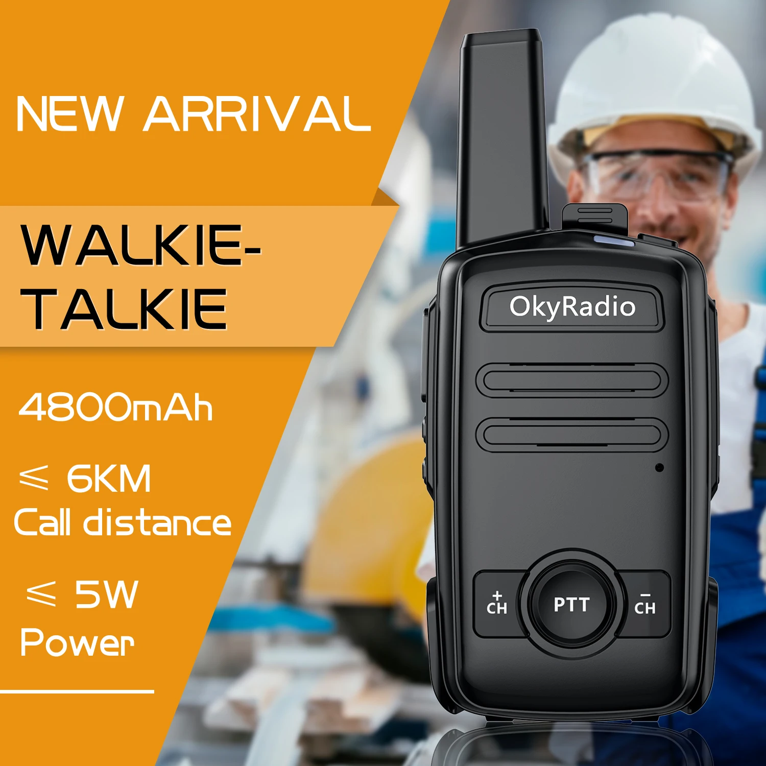 

OkyRadio 4800mah Large Capacity 5w Portable Waterproof Walkie-talkie 6km Call Distance Suitable for Hotel Construction Sites