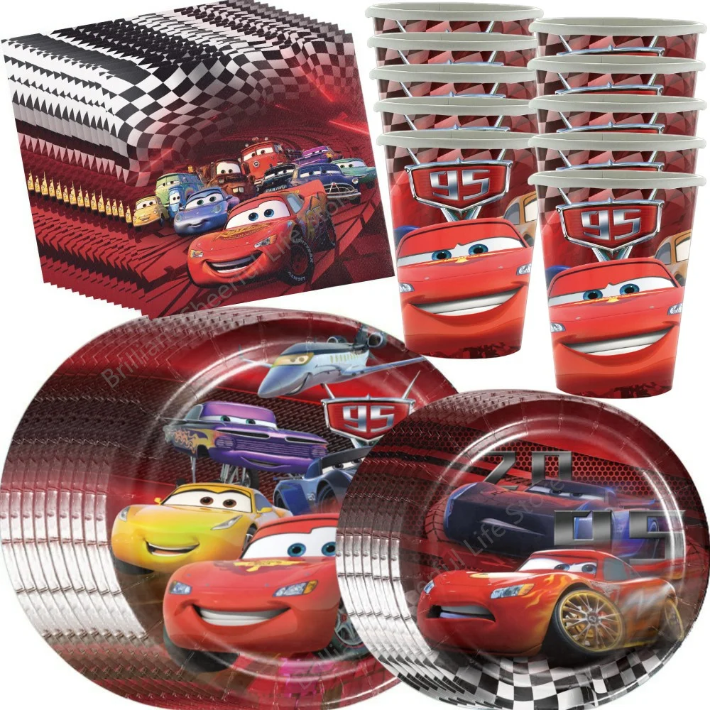 

Cars Birthday Party Supplies and Decorations Lightning McQueen Party Tableware Supplies Serves 10 Guests with Cup Plates Napkins