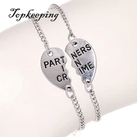 2pcs bangles half heart letter partners in crime bracelet friendship gift best friend