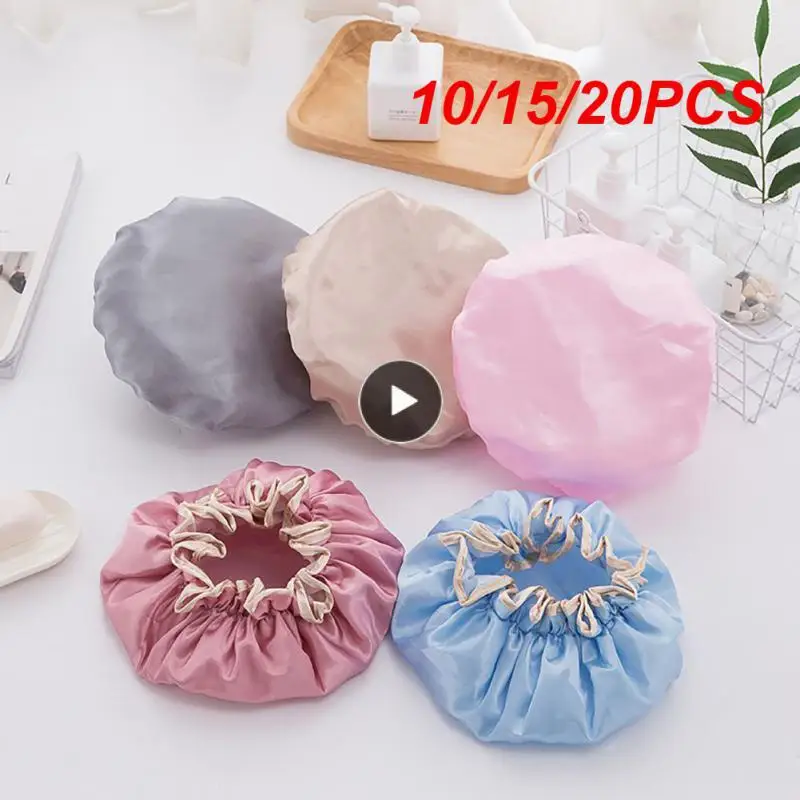 

10/15/20PCS Thick Waterproof Shower Hair Cover Hat Shower Cap Silk Bonnet Bath Hat Women Supplies Double Layer Cap Hair