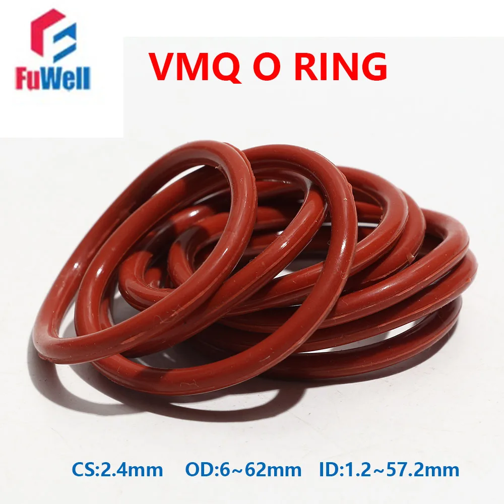 

Fuwell 10/50 шт. VMQ уплотнительное кольцо, толщина прокладки CS 2,4 мм, наружный диаметр 6 ~ 62 мм, водонепроницаемая шайба с изоляцией из силиконовой резины, круглая форма, красный