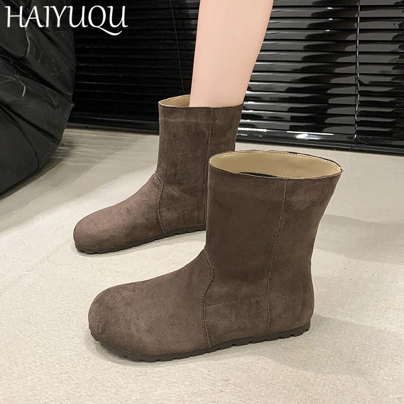 Женские замшевые ботильоны на плоской подошве зимние дизайнерские ботинки