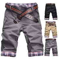 men casual summer plaid patchwork pockets buttons fifth pants loose beach shorts mens casual shorts summer mens pants