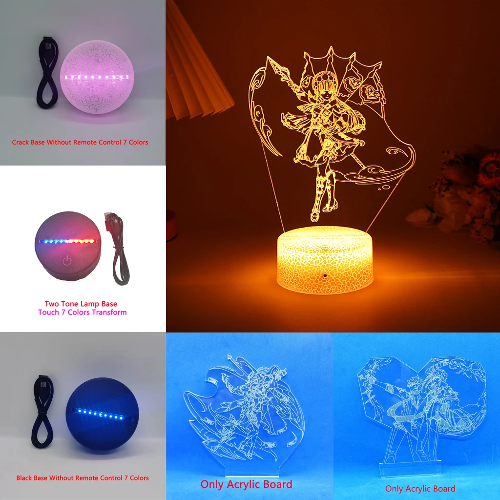 

Genshin Impact Yunjin Tartaglia Character Acrylic Sheet Anime Yelan Led Night Light Two Tone Color Lamp Base Decor Demon Slayer