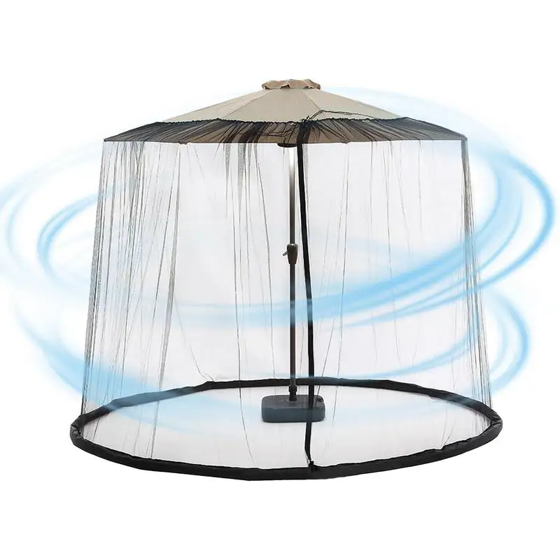 Patio Umbrella Net Adjustable Polyester Bugs Netting For Umbrella Lightweight Round Hanging Parasol Mesh With Double Zipper Door