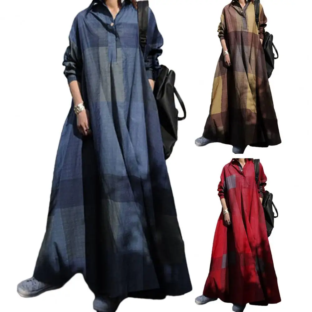 

Женский свободный сарафан с длинным рукавом, повседневное длинное однотонное платье-макси в винтажном стиле, осень 2023