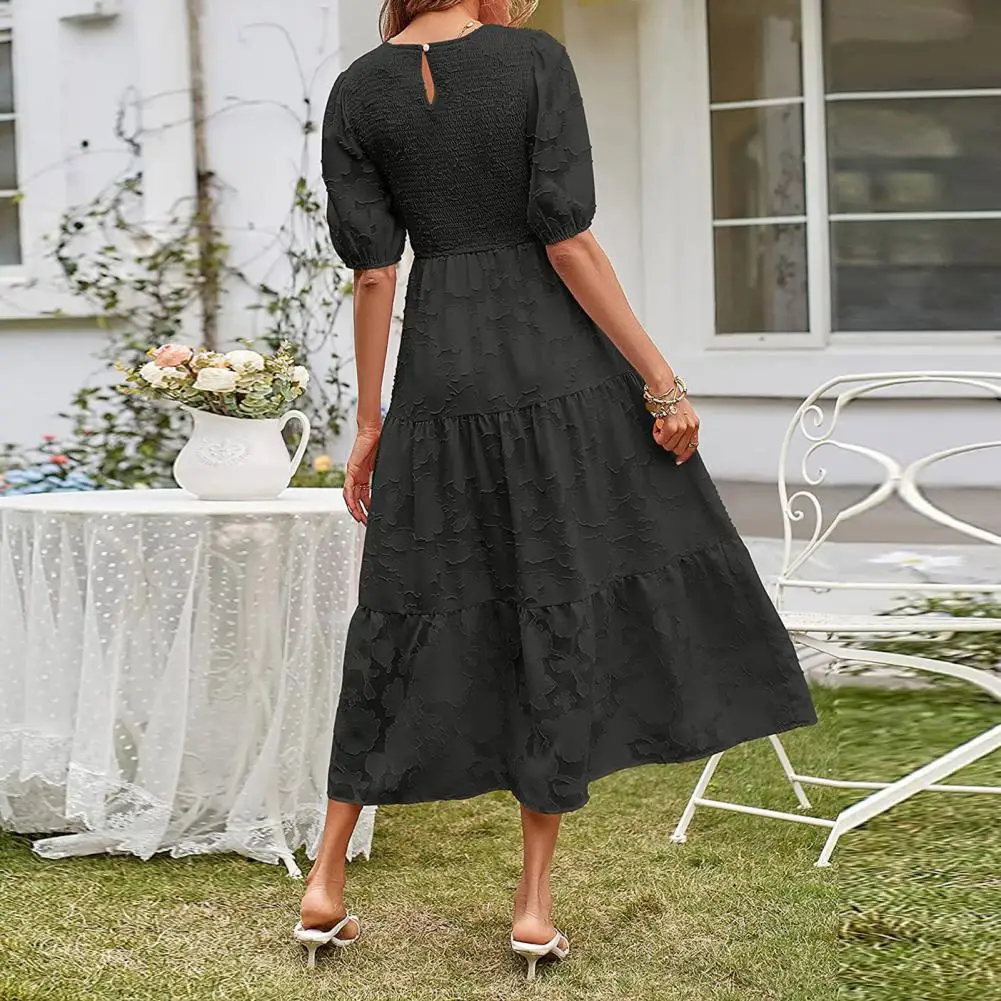 

Attractive Party Dress Waist Tight Midi Dress Elastic Top Women Sweet Floral Print Midi Dress Versatile