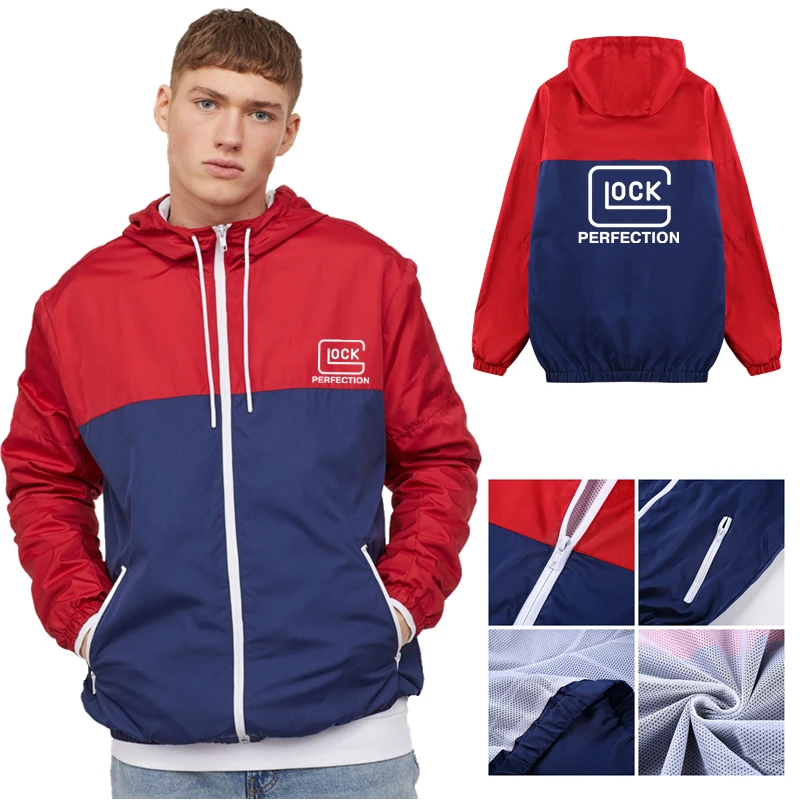 

Glock Spring Autumn Men Sports mesh breathable Windbreaker Jackets Outerwear Mens Pilot Coat Hoodie Clothes