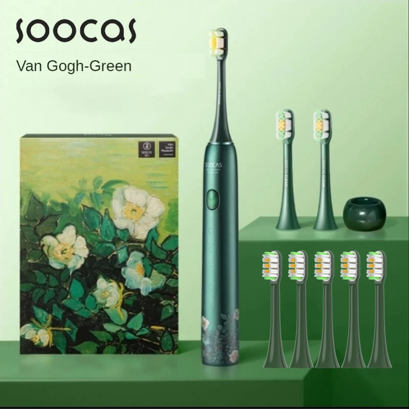 SOOCAS Van Gogh X3U Electric Toothbrush Green Ultrasonic Sonic Tooth Brush Upgraded Type-c Fast Chargeable Adult IPX7 Waterproof