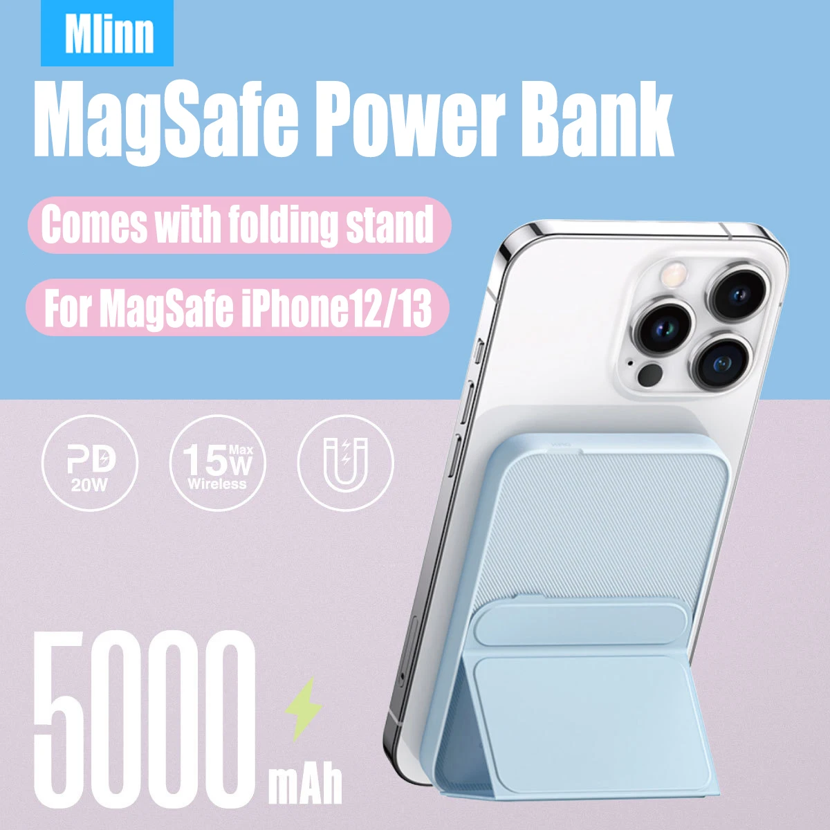 

Macsafe Powerbank 5000mAh Magnetic Wireless Power Bank With Stand Thin Small Portable Backup Battery for iPhone13 12 Samsung S22