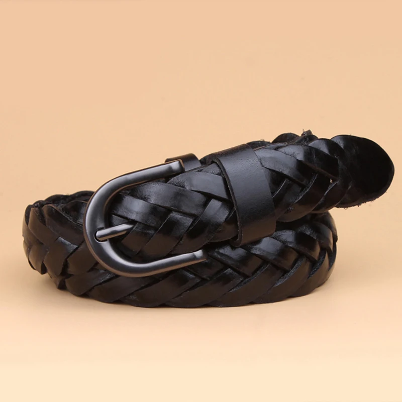 Genuine leather Desgin Fashion Lady Braided Belts Handwork Belt Black Color Knitted Belt Women Good Pin Buckle Female Strap