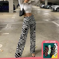 new fashion zebra print women wide leg pants loose casual female trousers high waist pant streetwear straight woman clothes