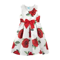 summer girls dress red rose printed kids vest princess dresses 2022 new girls clothes bow party gowns 2 12 years children dress