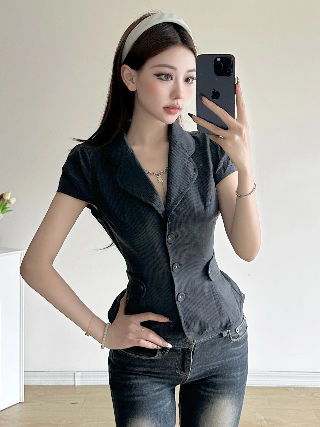 Женская Облегающая Полосатая Блузка Rockmoer Y2K Элегантный Индивидуальный Топ С