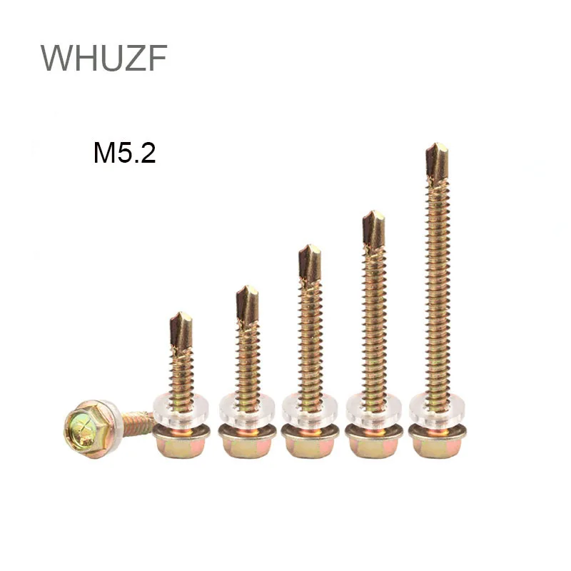

WHUZF M5.2 шестигранные фланцевые винты с резьбой, самонарезающее сверло, цвет шестигранный, оцинкованная углеродистая сталь