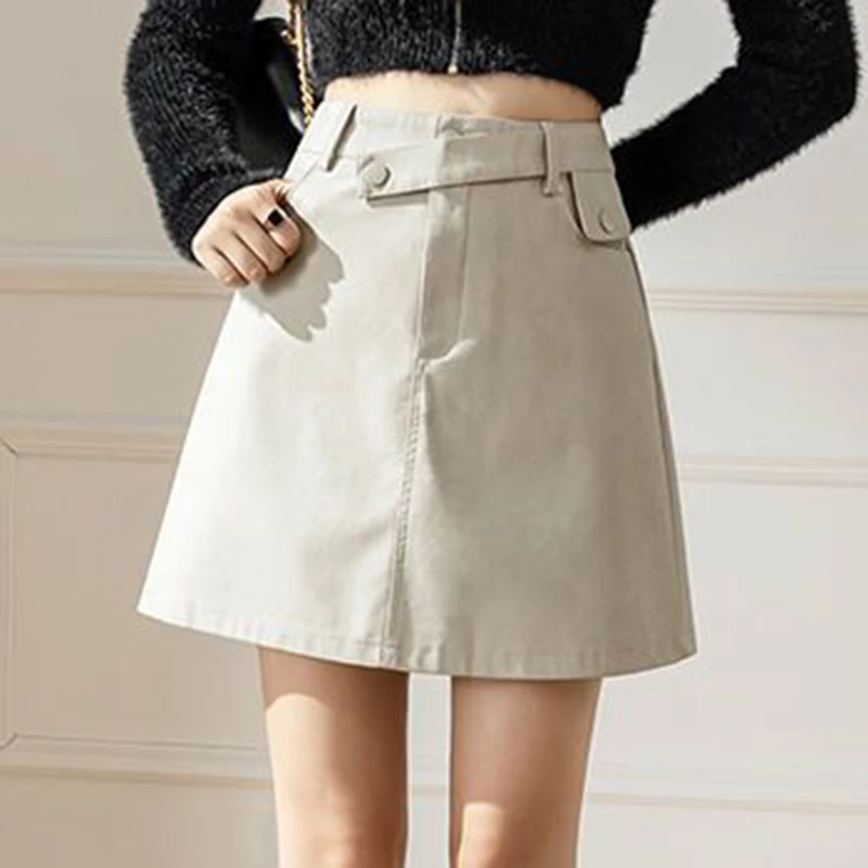 Women's  2022 autumn and winter new shcasual straight high waist women's leather  skirts for women  clothes  Button