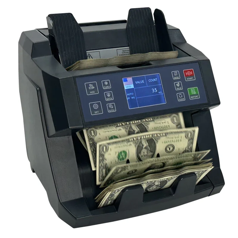 Фото 【Хит продаж】Вертикальный счетчик банкнот KT-5800 с детектором подделок (USD/EUR/MYR/IQD/PKR/LYD/ARS), калькулятором и TFT-дисплеем №2