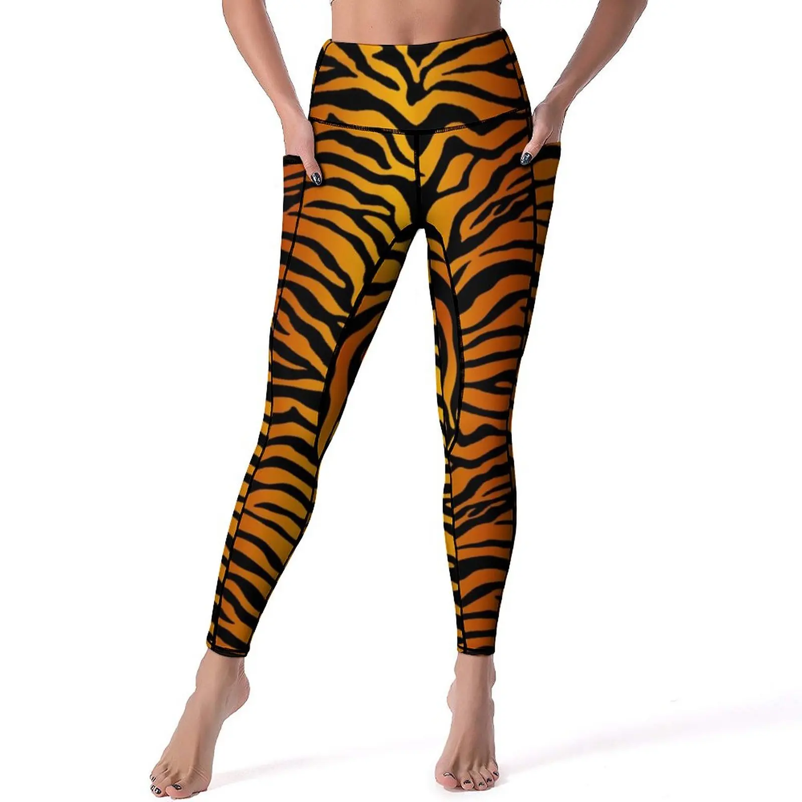 

Tiger Stripes Yellow Leggings Animal Print Workout Yoga Pants Women High Waist Sweet Leggins Sexy Stretchy Design Sports Tights