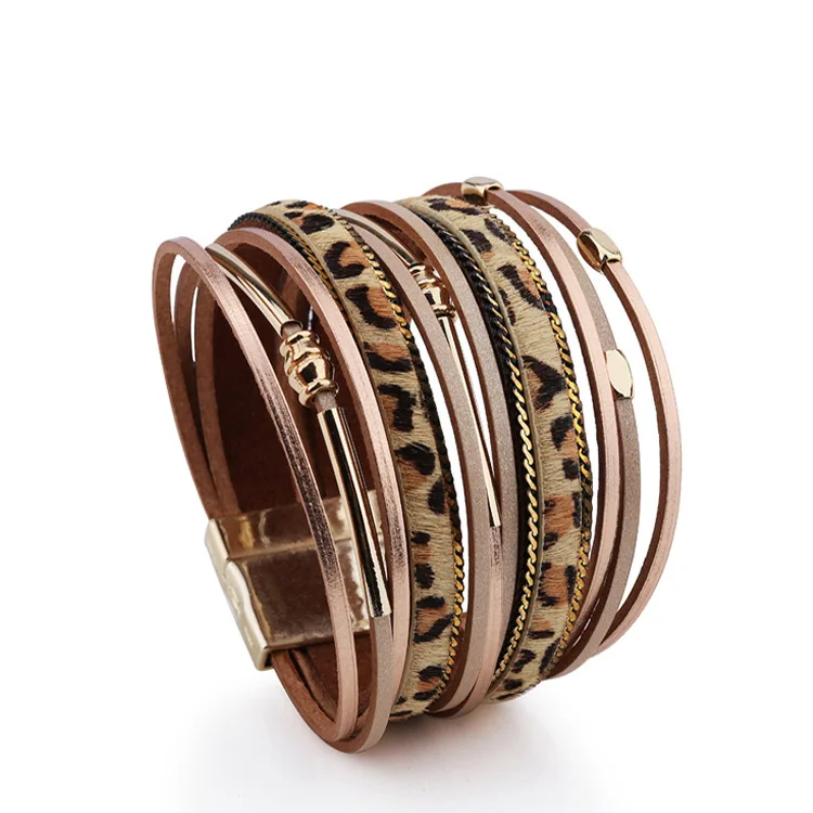 

Женский браслет из натуральной кожи с леопардовым принтом